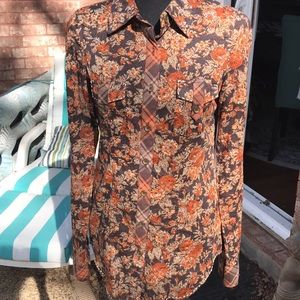 BKE Brown and Orange Floral Button-Down Shirt